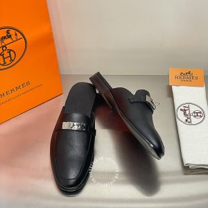 Giày sục Hermes nam da xịn màu đen logo cao cấp - Hình ảnh 3
