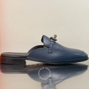 Giày sục Hermes nam màu xanh than khuy kim loại cao cấp - Hình ảnh 8