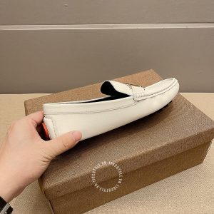 Giày lười Hermes nam màu trắng logo kim loại Super Fake - Hình ảnh 6