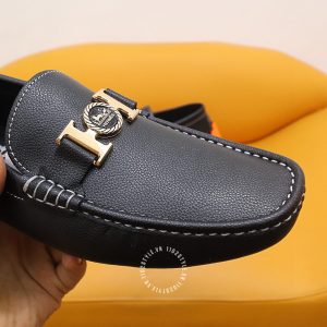 Giày lười Hermes Super Fake nam màu đen logo H - Ảnh 6