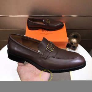 Giày lười Hermes màu nâu logo kim loại Super Fake - Hình ảnh 3