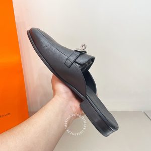 Giày sục Hermes nam da xịn màu đen logo cao cấp - Hình ảnh 7