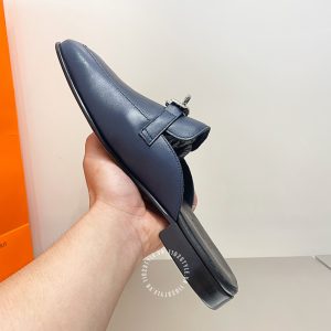 Giày sục Hermes nam màu xanh than khuy kim loại cao cấp - Hình ảnh 7