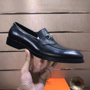Giày lười Hermes da trơn màu đen hàng hiệu Super Fake - Hình ảnh 6