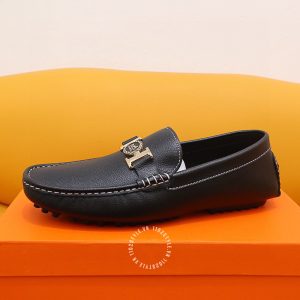 Giày lười Hermes Super Fake nam màu đen logo H - Ảnh 5