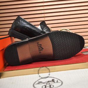 Giày Lười Hermes da thật màu đen họa tiết dập chìm siêu cấp - Hình ảnh 9