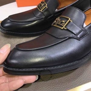 Giày lười Hermes màu đen logo kim loại Super Fake - Hình ảnh 8