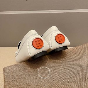 Giày lười Hermes nam màu trắng logo kim loại Super Fake - Hình ảnh 8