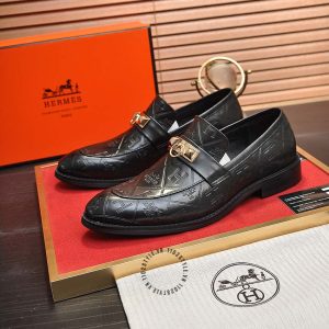 Giày Lười Hermes da thật màu đen họa tiết dập chìm siêu cấp - Hình ảnh 2