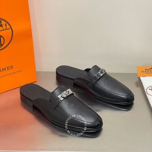 Giày sục Hermes nam da xịn màu đen logo cao cấp - Hình ảnh 2