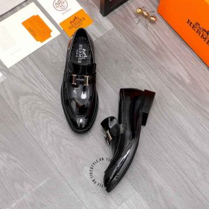 Giày Hermes nam màu đen da bóng Super Fake - Ảnh 2