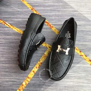 Giày Hermes nam màu đen logo chữ H Super Fake - Hình ảnh 3