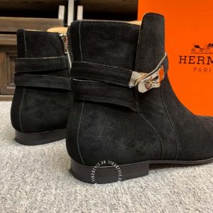 Boot Hermes nam da lộn màu đen quai ngang phiên bản replica 1:1 - Hình ảnh 7