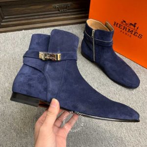 Boot Hermes nam da lộn màu xanh khoá cài rep 1:1 chính hãng - Hình ảnh 5