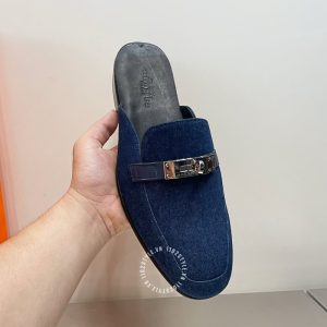 Giày sục Hermes nam màu xanh denim replica 1:1 chính hãng - Hình ảnh 6