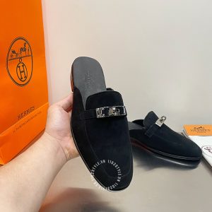 Giày sục Hermes nam da lộn màu đen rep 1:1 chính hãng - Hình ảnh 5