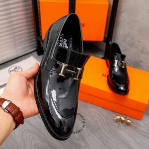 Giày Hermes nam màu đen da bóng Super Fake - Ảnh 5