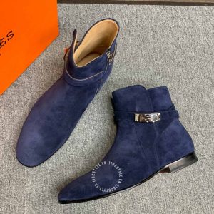 Boot Hermes nam da lộn màu xanh khoá cài rep 1:1 chính hãng - Hình ảnh 4