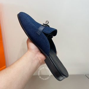 Giày sục Hermes nam màu xanh denim replica 1:1 chính hãng - Hình ảnh 7