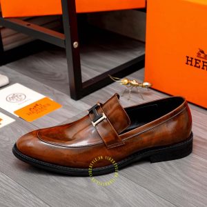 Giày Hermes nam màu nâu da bóng Like Auth - Hình ảnh 4