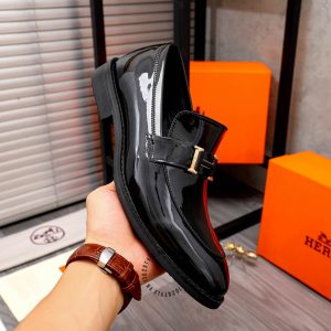 Giày Hermes nam màu đen da bóng Super Fake - Ảnh 6