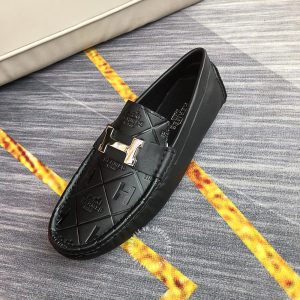Giày Hermes nam màu đen logo chữ H Super Fake - Hình ảnh 5