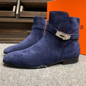 Boot Hermes nam da lộn màu xanh khoá cài rep 1:1 chính hãng - Hình ảnh 6