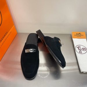 Giày sục Hermes nam da lộn màu đen rep 1:1 chính hãng - Hình ảnh 4