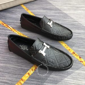Giày Hermes nam màu đen logo chữ H Super Fake - Hình ảnh 2
