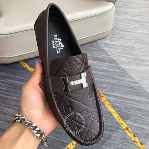 Giày Hermes nam màu nâu họa tiết nổi bật Super Fake - Hình ảnh 4