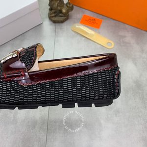 Giày lười Hermes nam màu đen phối đỏ logo chữ H Super Fake - Hình ảnh 7