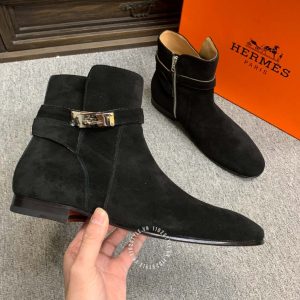 Boot Hermes nam da lộn màu đen quai ngang phiên bản replica 1:1 - Hình ảnh 4
