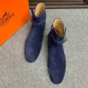 Boot Hermes nam da lộn màu xanh khoá cài rep 1:1 chính hãng - Hình ảnh 3