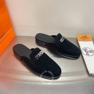 Giày sục Hermes nam da lộn màu đen rep 1:1 chính hãng - Hình ảnh 2