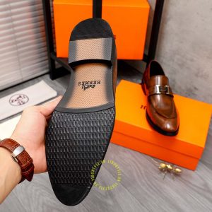Giày Hermes nam màu nâu da bóng Like Auth - Hình ảnh 9