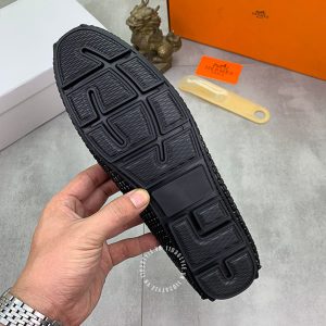 Giày lười Hermes nam màu đen phối đỏ logo chữ H Super Fake - Hình ảnh 9