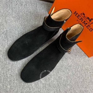 Boot Hermes nam da lộn màu đen quai ngang phiên bản replica 1:1 - Hình ảnh 2