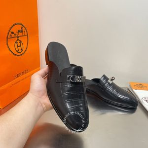 Giày sục Hermes nam màu đen dập vân cá sấu rep 1:1 chính hãng - Hình ảnh 3
