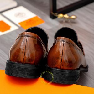 Giày Hermes nam màu nâu da bóng Like Auth - Hình ảnh 8