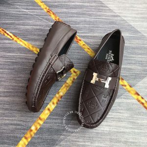 Giày Hermes nam màu nâu họa tiết nổi bật Super Fake - Hình ảnh 3