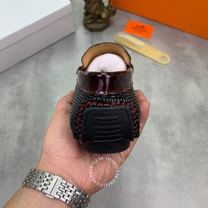 Giày lười Hermes nam màu đen phối đỏ logo chữ H Super Fake - Hình ảnh 8