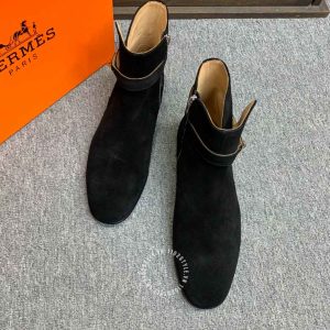 Boot Hermes nam da lộn màu đen quai ngang phiên bản replica 1:1 - Hình ảnh 3