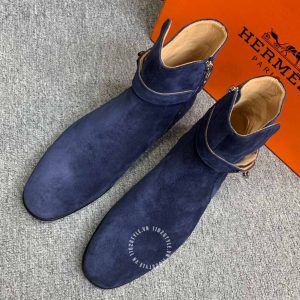 Boot Hermes nam da lộn màu xanh khoá cài rep 1:1 chính hãng - Hình ảnh 2
