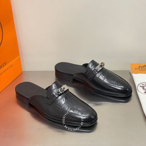 Giày sục Hermes nam màu đen dập vân cá sấu rep 1:1 chính hãng - Hình ảnh 2