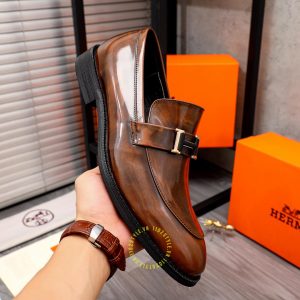 Giày Hermes nam màu nâu da bóng Like Auth - Hình ảnh 6