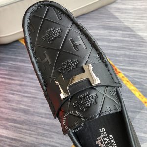 Giày Hermes nam màu đen logo chữ H Super Fake - Hình ảnh 6