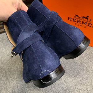 Boot Hermes nam da lộn màu xanh khoá cài rep 1:1 chính hãng - Hình ảnh 8