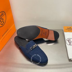 Giày sục Hermes nam màu xanh denim replica 1:1 chính hãng - Hình ảnh 5
