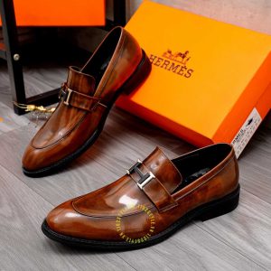 Giày Hermes nam màu nâu da bóng Like Auth - Hình ảnh 3