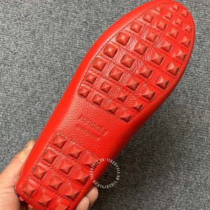 Giày lười Hermes like auth nam da xịn màu đỏ phối be - Ảnh 9